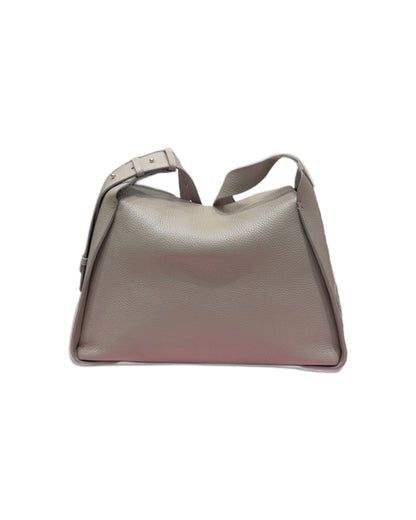 Beige slouchy genuine leather shoulder handbag on a white background