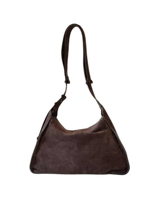 LEA Chocolate Brown Suede Shoulder Bag