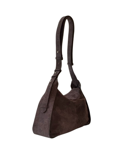 LEA Chocolate Brown Suede Shoulder Bag