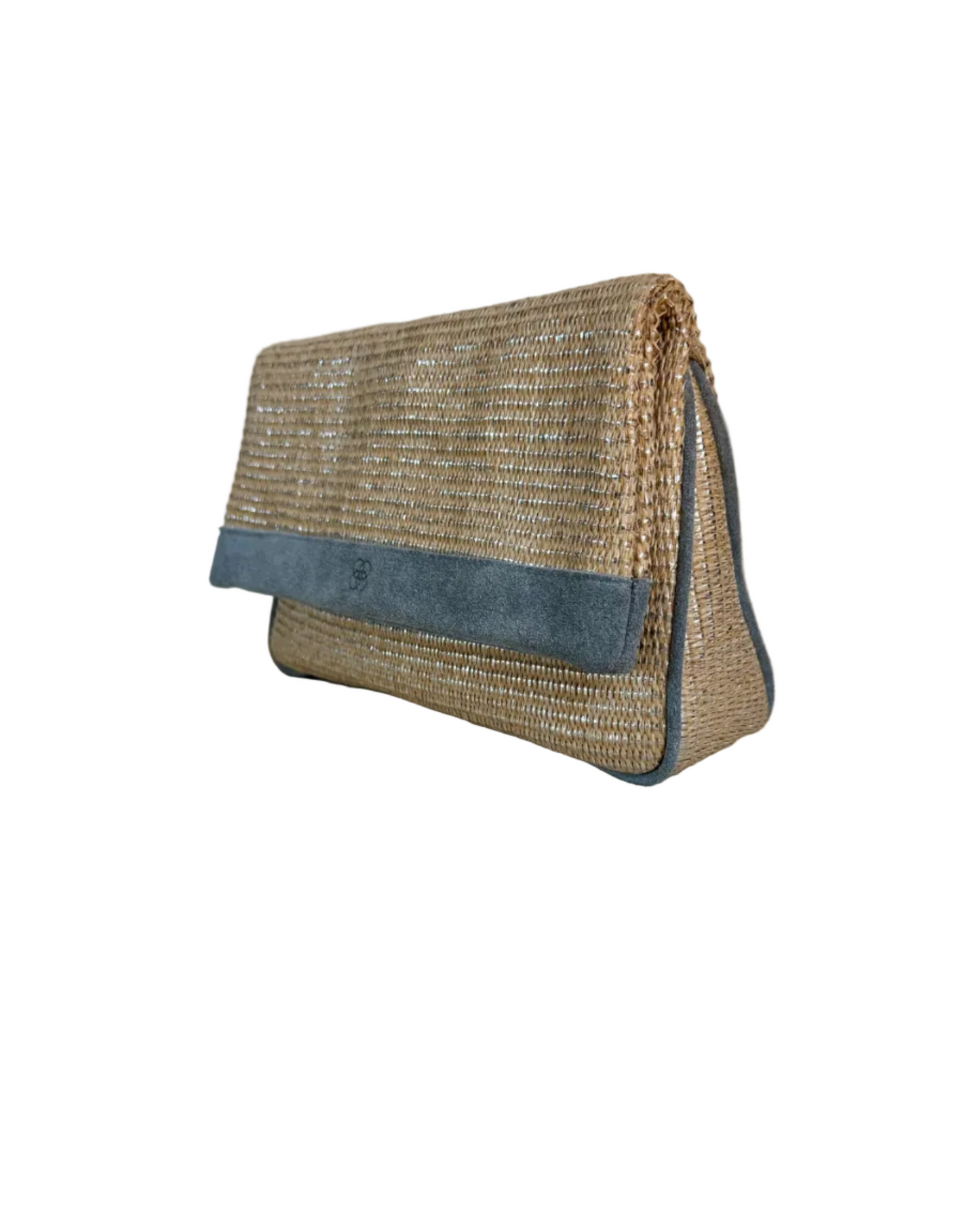 raffia clutch with suede leather grey