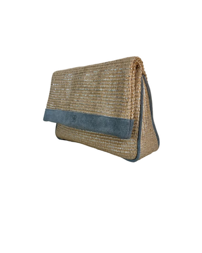 raffia clutch with suede leather grey